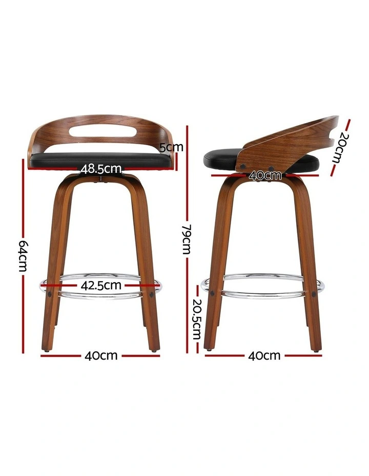 2x Bar Stools Swivel Dining Chairs Low Back Counter Seat PU Cushion in Brown image 3