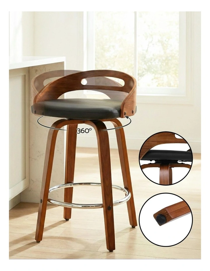 2x Bar Stools Swivel Dining Chairs Low Back Counter Seat PU Cushion in Brown image 4