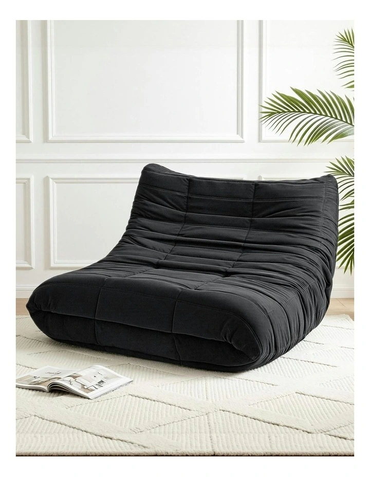 Lazy Sofa 2 Seaters Accent Caterpillar Chair Floor Couch Armless Lounge in Black image 3