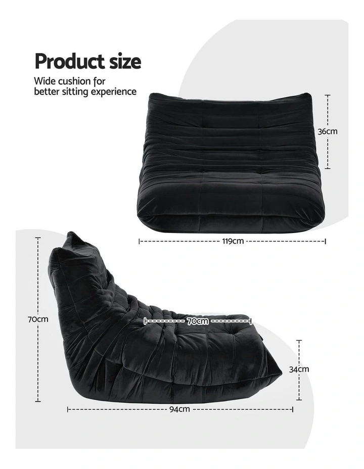 Lazy Sofa 2 Seaters Accent Caterpillar Chair Floor Couch Armless Lounge in Black image 4