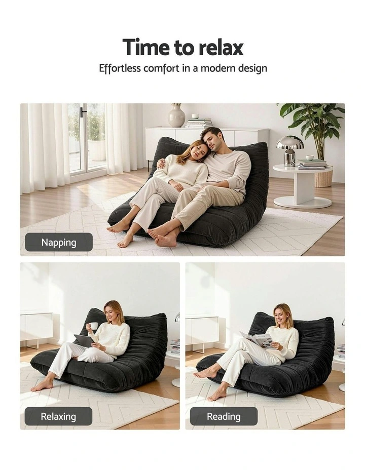 Lazy Sofa 2 Seaters Accent Caterpillar Chair Floor Couch Armless Lounge in Black image 5