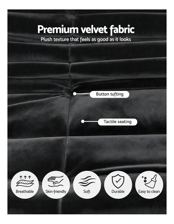 Lazy Sofa 2 Seaters Accent Caterpillar Chair Floor Couch Armless Lounge in Black image 6