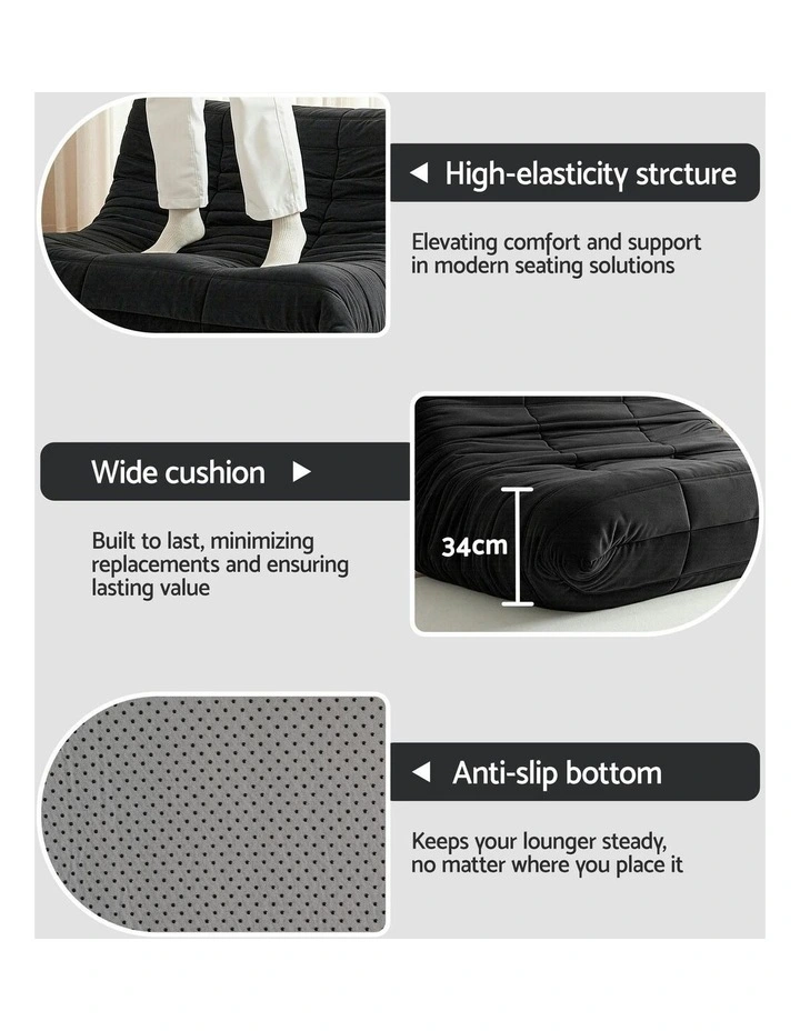 Lazy Sofa 2 Seaters Accent Caterpillar Chair Floor Couch Armless Lounge in Black image 7