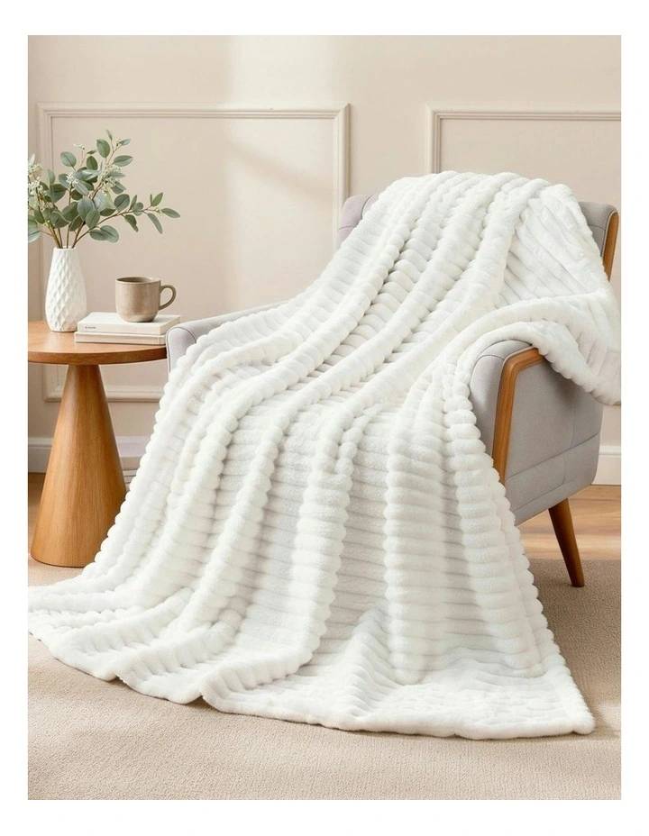 Throw Blanket Fleece Soft Lightweight Cozy Sofa Couch Bed Throw 203x230cm in White image 3