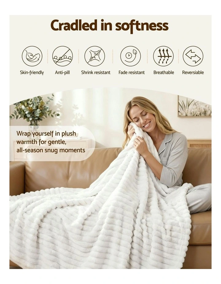 Blanket Queen Fleece Lightweight Cozy Sofa Couch Bed Throw 152x203cm in White image 5