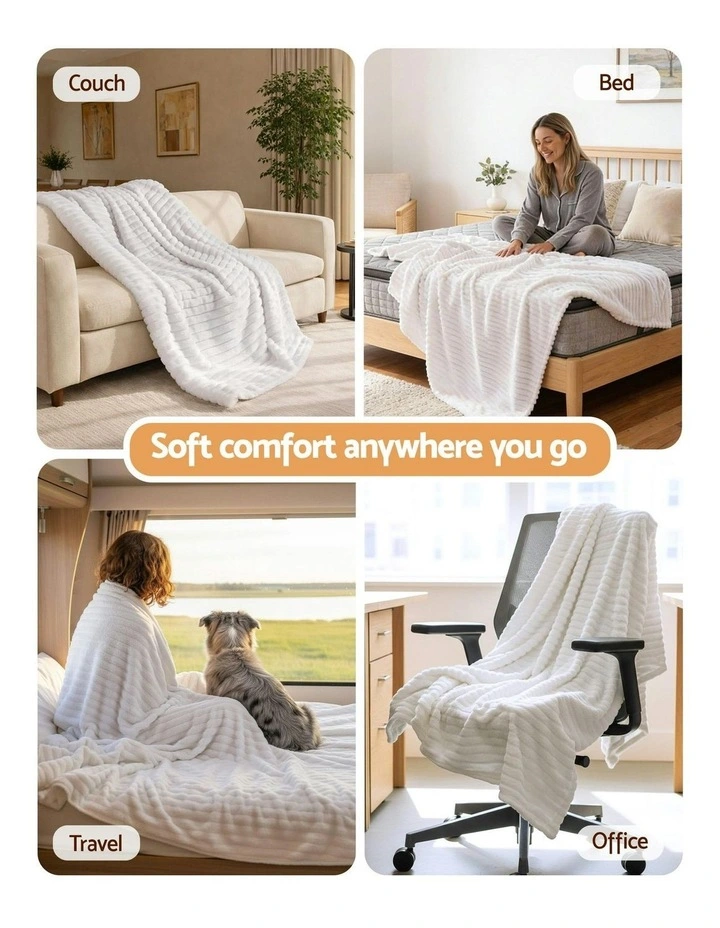 Blanket Queen Fleece Lightweight Cozy Sofa Couch Bed Throw 152x203cm in White image 6