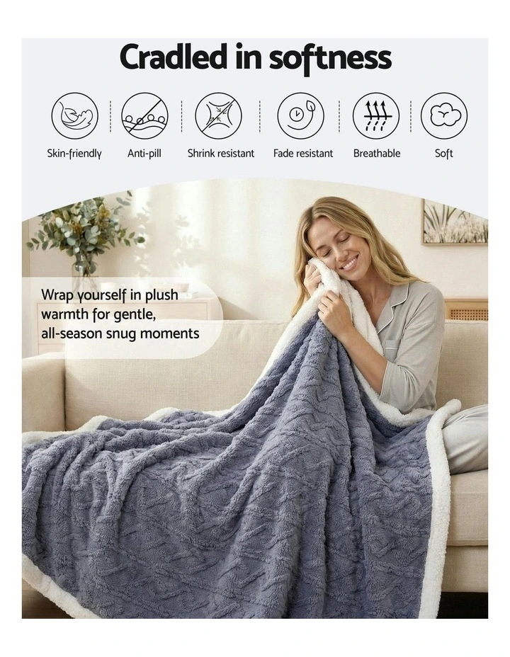 Throw Blanket Double-Sided Fleece Lightweight For Sofa Couch Bed 203x230cm in Grey image 5