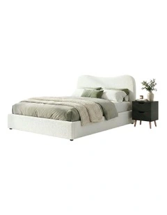 Double Bed Frame and Bedside Table Set in Beige