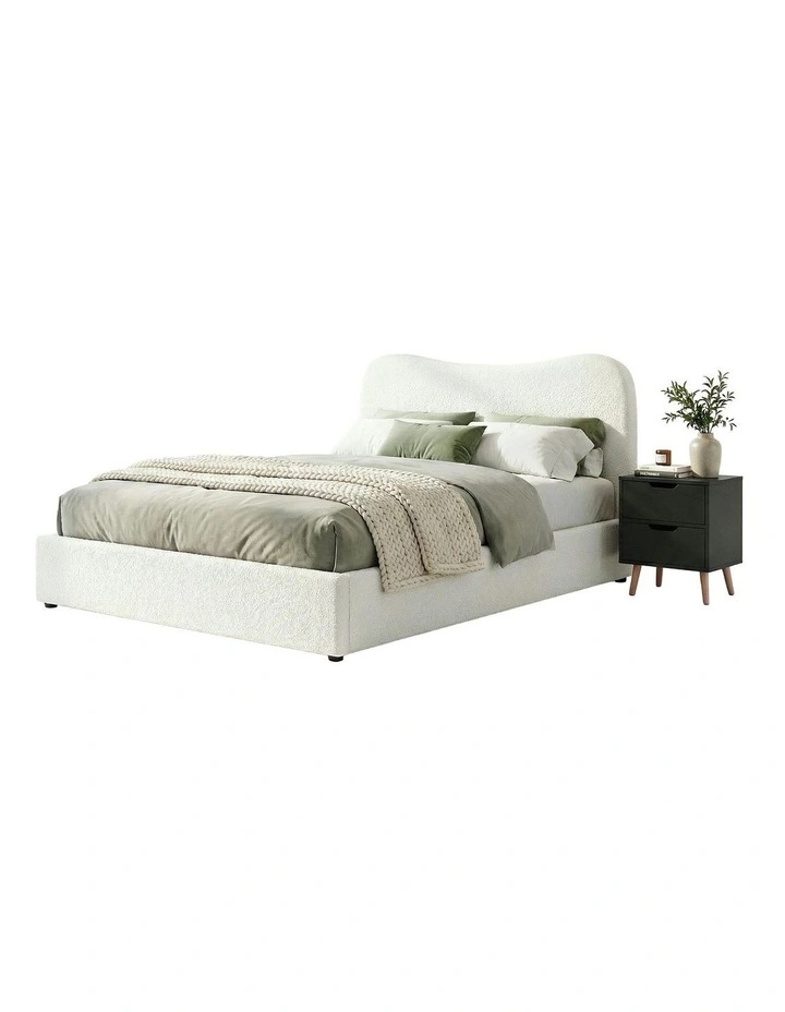 Double Bed Frame and Bedside Table Set in Beige image 1