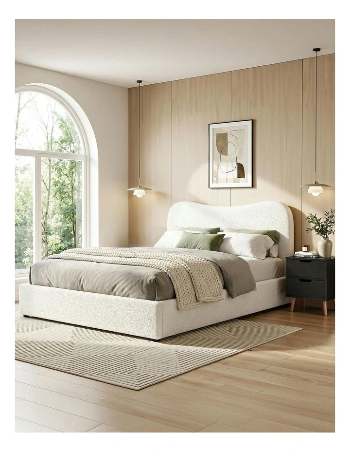 Double Bed Frame and Bedside Table Set in Beige image 3