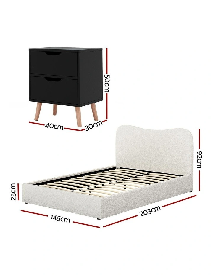 Double Bed Frame and Bedside Table Set in Beige image 4