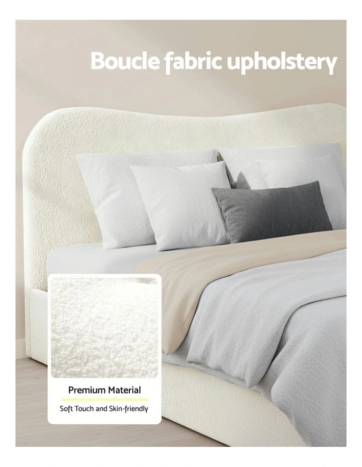 Double Bed Frame and Bedside Table Set in Beige image 5