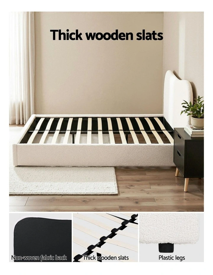 Double Bed Frame and Bedside Table Set in Beige image 6