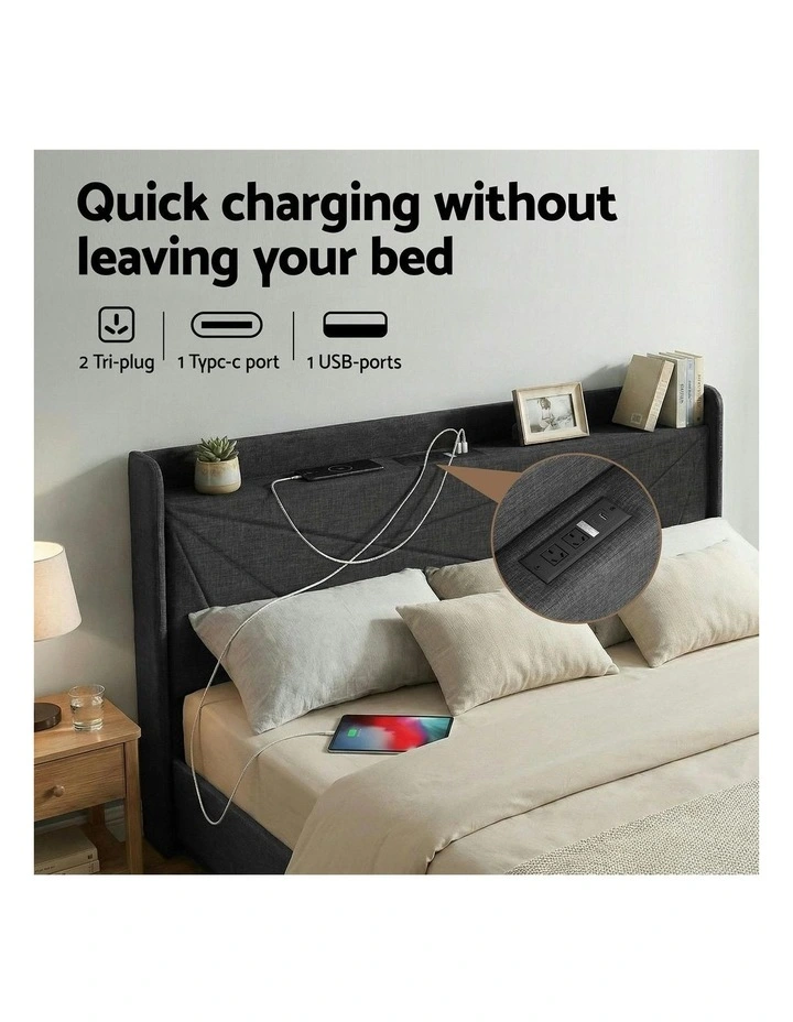 King Bed Frame in Charcoal Grey image 5