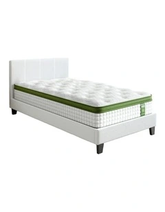 Single Bed Frame With Hybrid Mattress Set Boucle Medium Firm 30cm in White