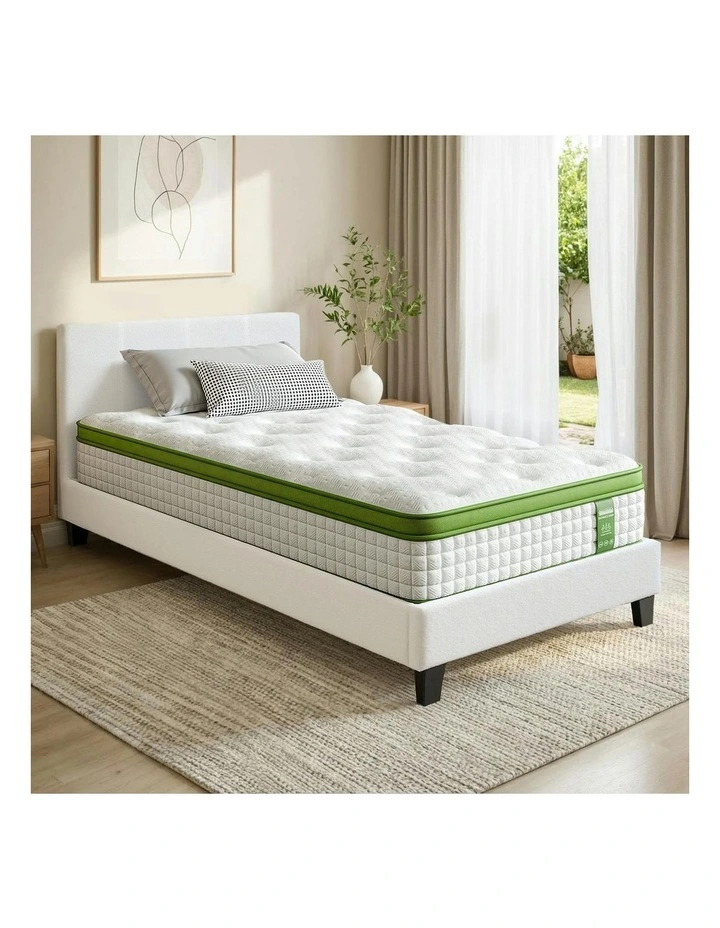 Single Bed Frame With Hybrid Mattress Set Boucle Medium Firm 30cm in White image 3