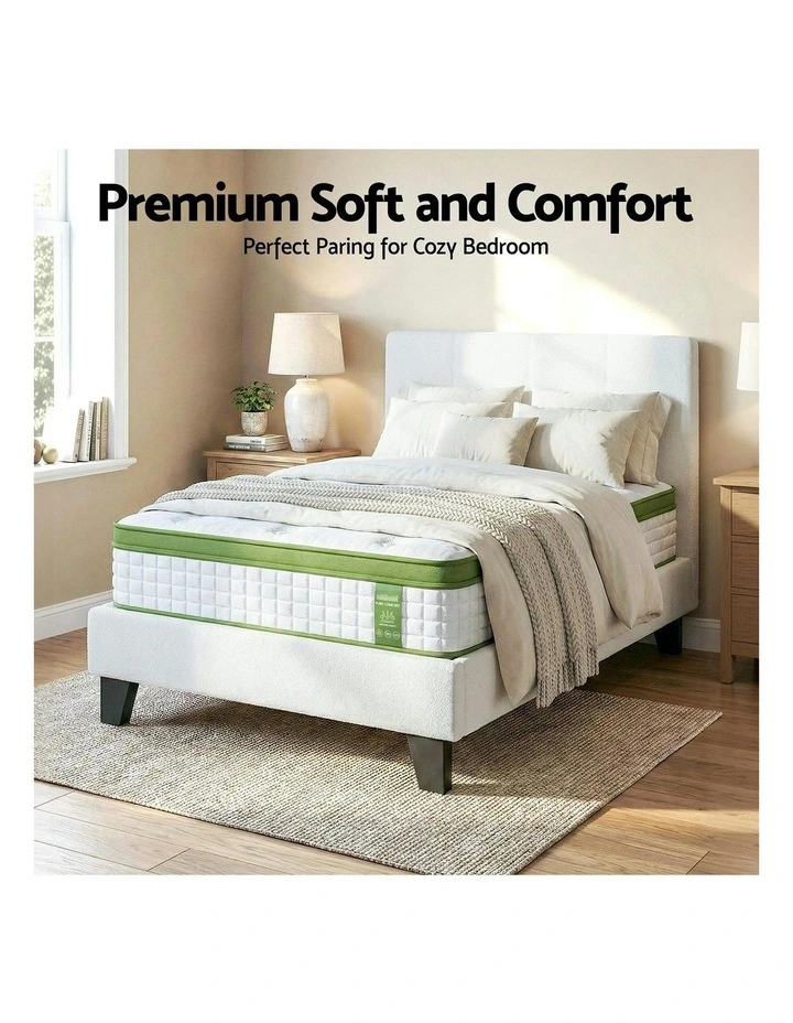 Single Bed Frame With Hybrid Mattress Set Boucle Medium Firm 30cm in White image 5