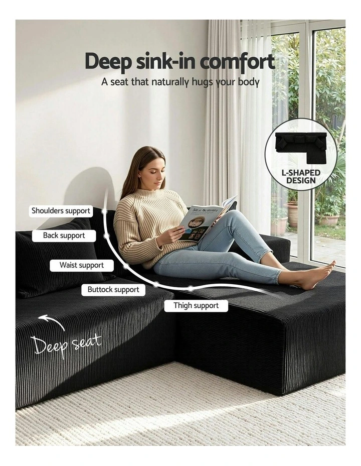 L-Shaped Modular Sectional Sofa Bed in Black image 5