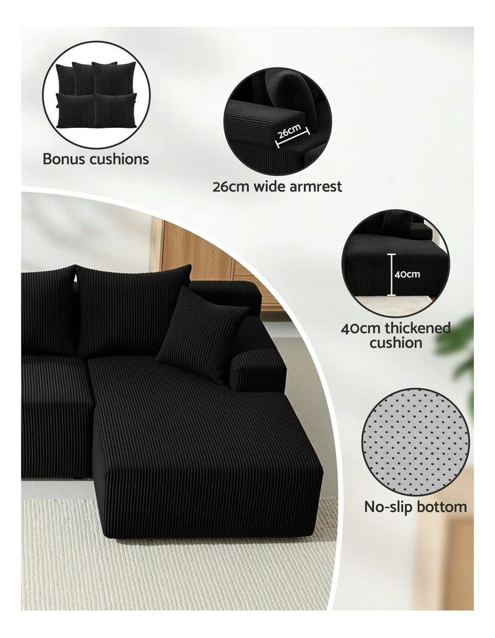 L-Shaped Modular Sectional Sofa Bed in Black image 7