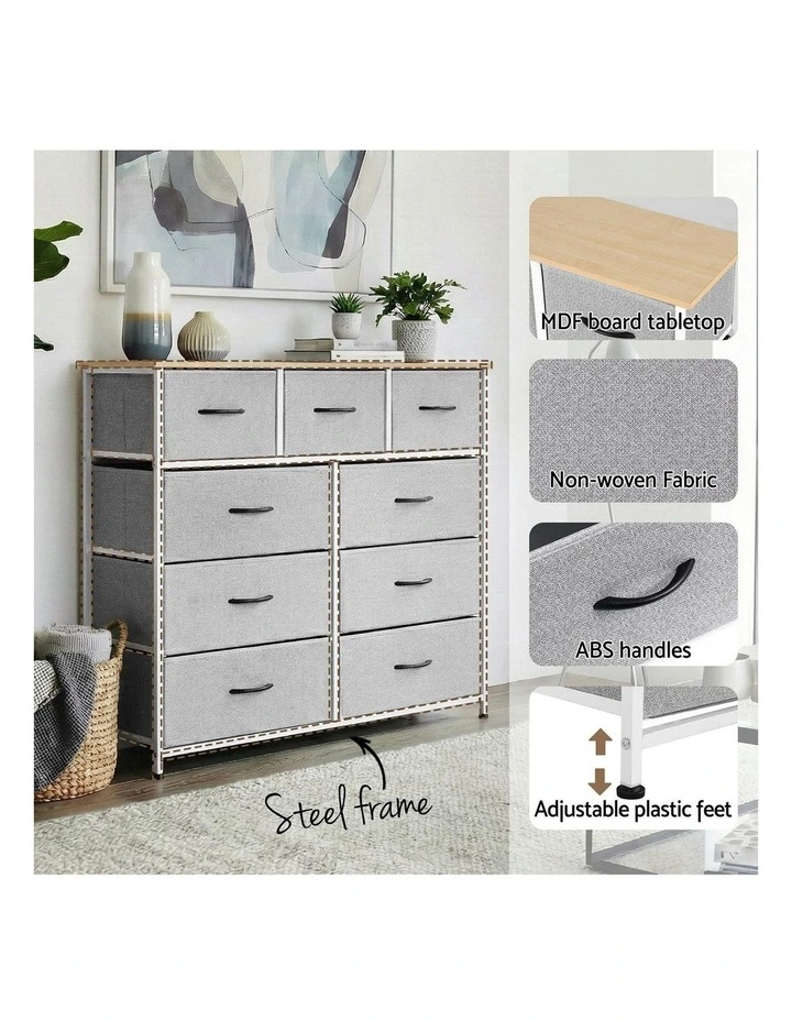 Chest of 9 Drawers in Light Grey image 6