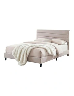 Charging Ports Queen Bed Frame with Storage Adjustable Headboard in Beige