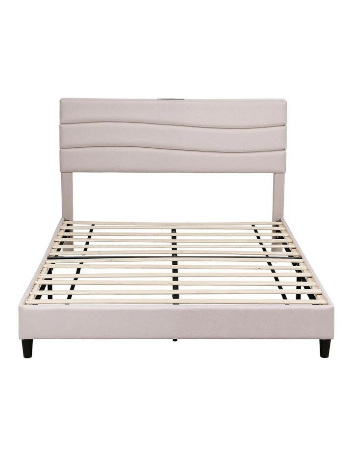 Charging Ports Queen Bed Frame with Storage Adjustable Headboard in Beige image 2