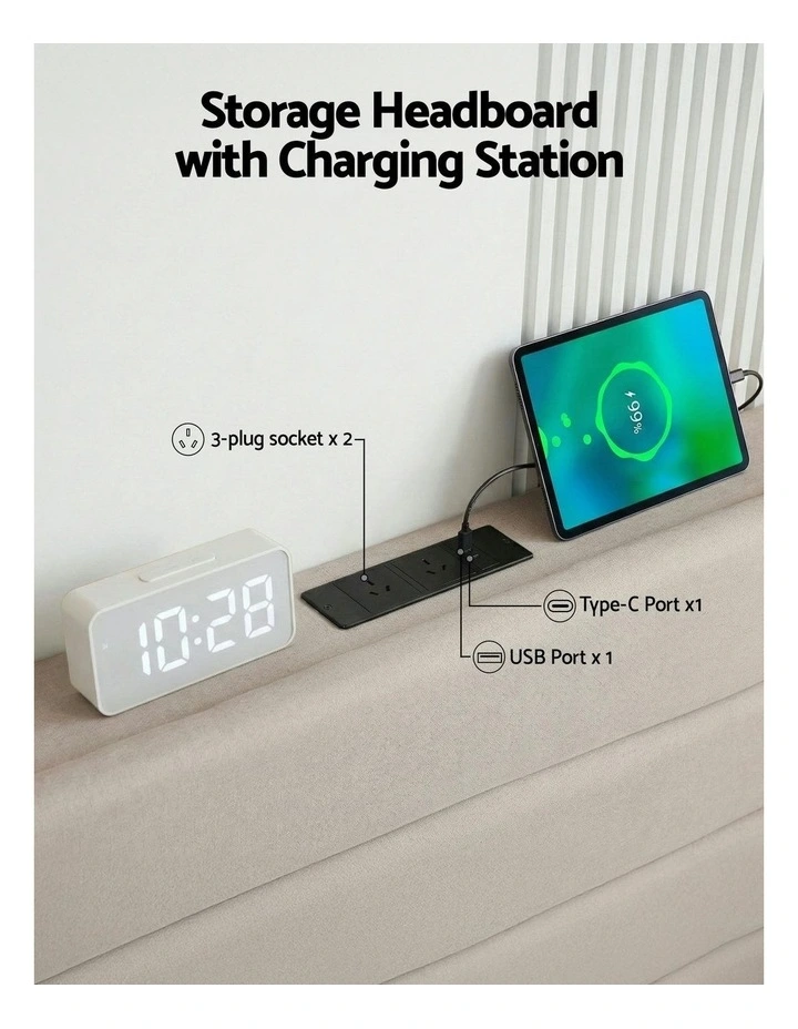 Charging Ports Queen Bed Frame with Storage Adjustable Headboard in Beige image 5