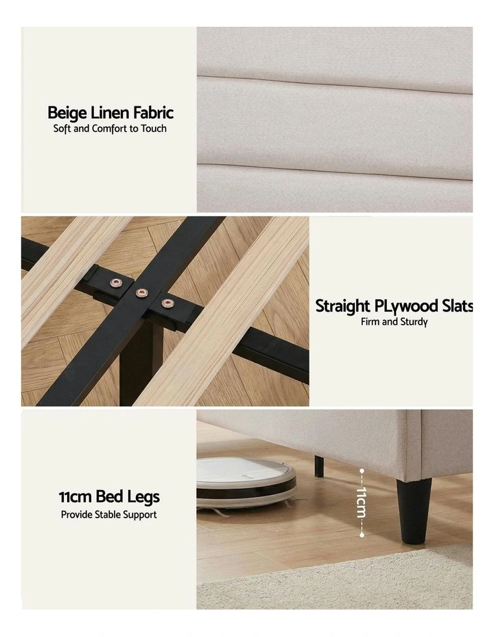 Charging Ports Queen Bed Frame with Storage Adjustable Headboard in Beige image 7