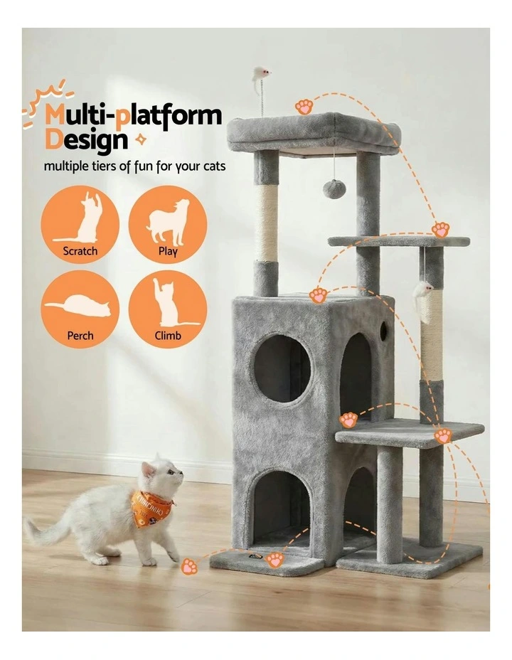 Scratching Post Furniture Scratcher House Cat Tree Tower 127cm in Light Grey image 5