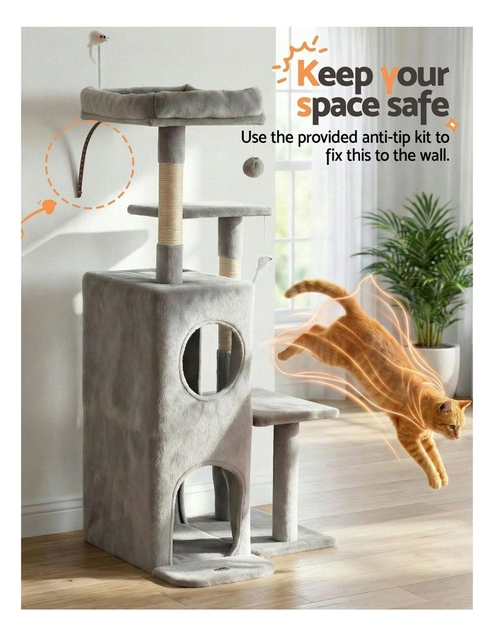 Scratching Post Furniture Scratcher House Cat Tree Tower 127cm in Light Grey image 7