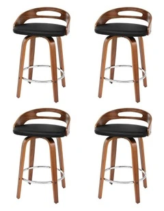 Low Back Counter Seat PU Cushion Swivel Dining Chairs Bar Stools x 4 in Black