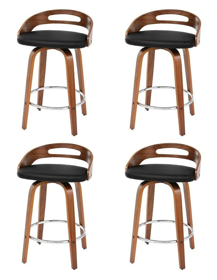 Low Back Counter Seat PU Cushion Swivel Dining Chairs Bar Stools x 4 in Black image 1