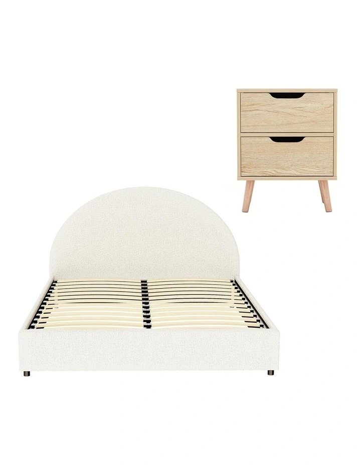 Gas Lift Queen Bed Frame with Bedside Table Set in Beige image 2