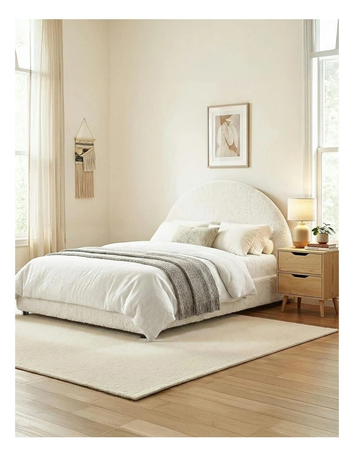Gas Lift Queen Bed Frame with Bedside Table Set in Beige image 3