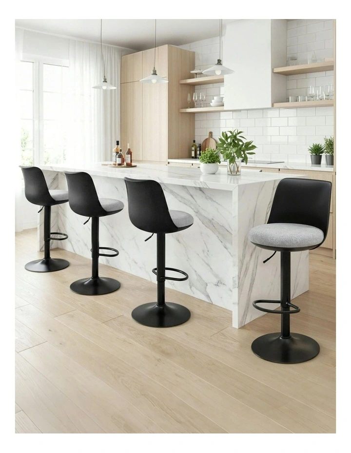 Curved Gas Lift Counter Dining Chair 4x Bar Stools in Black image 3