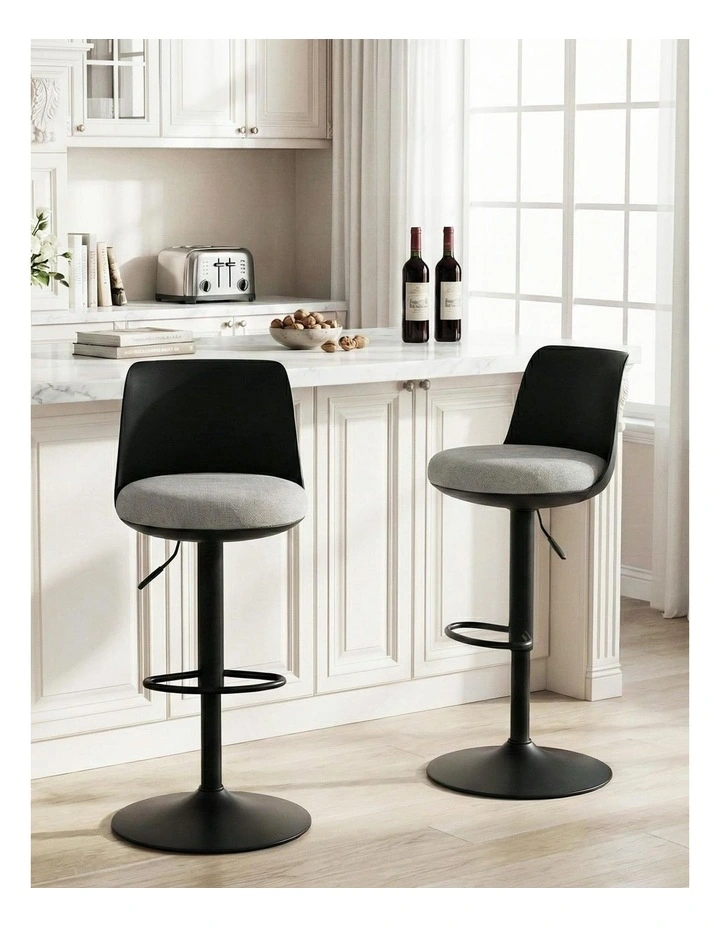 Curved Gas Lift Counter Dining Chair 4x Bar Stools in Black image 5