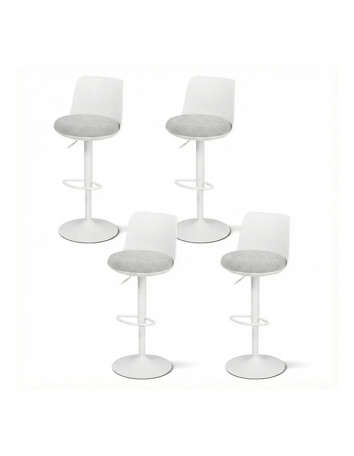 Curved Gas Lift Counter Dining Chair 4x Bar Stools in White image 1