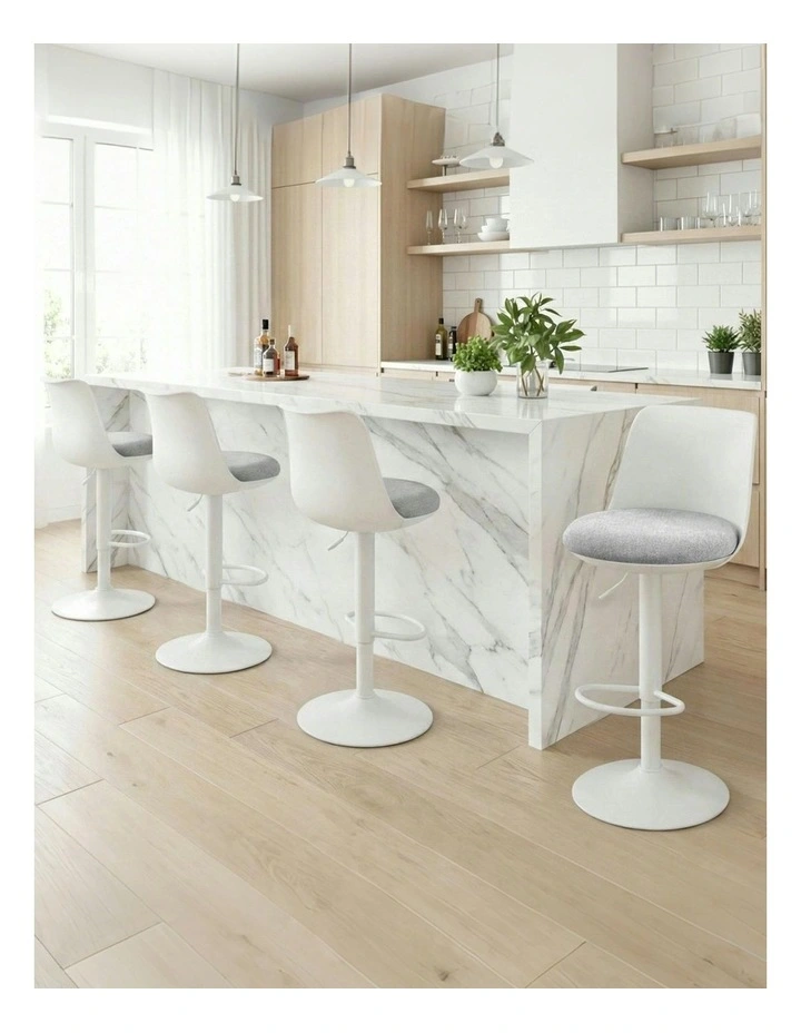 Curved Gas Lift Counter Dining Chair 4x Bar Stools in White image 3