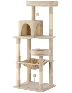 Tower Scratching Post Trees Scratcher Condo House Cat Tree 143cm in Beige