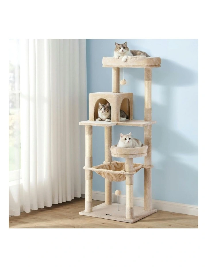 Tower Scratching Post Trees Scratcher Condo House Cat Tree 143cm in Beige image 3
