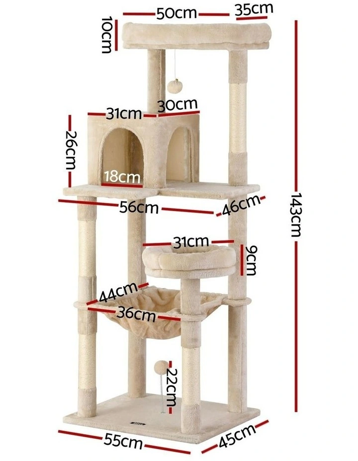 Tower Scratching Post Trees Scratcher Condo House Cat Tree 143cm in Beige image 4