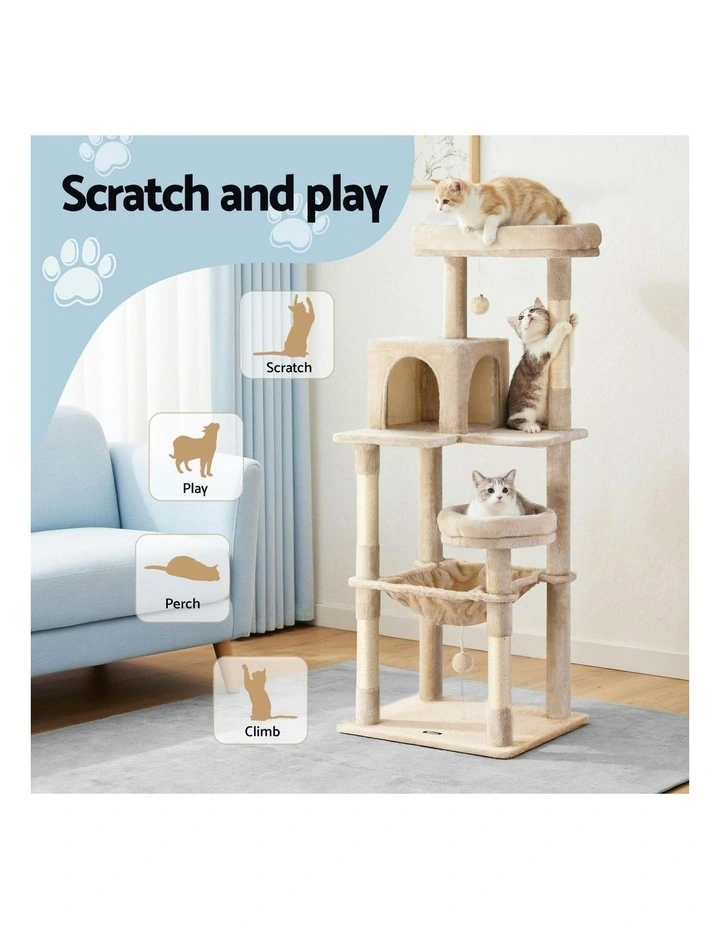 Tower Scratching Post Trees Scratcher Condo House Cat Tree 143cm in Beige image 5