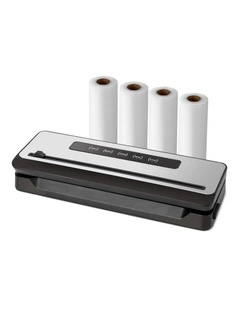 Machine Sealing Cutter Food Vacuum Sealer 4 Modes Storage Bags 4 Rolls in Silver/Black