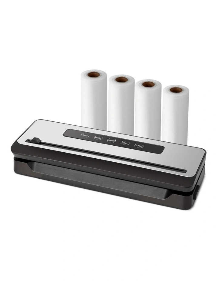 Machine Sealing Cutter Food Vacuum Sealer 4 Modes Storage Bags 4 Rolls in Silver/Black image 1