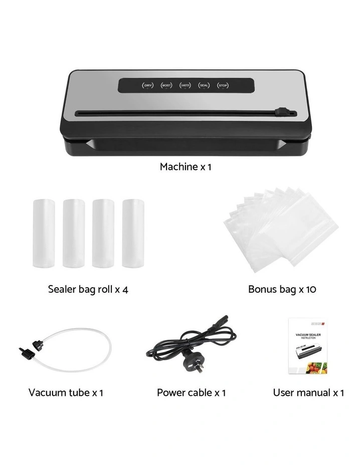 Machine Sealing Cutter Food Vacuum Sealer 4 Modes Storage Bags 4 Rolls in Silver/Black image 2