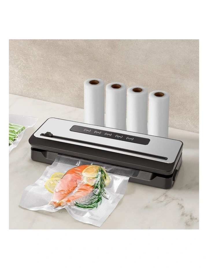 Machine Sealing Cutter Food Vacuum Sealer 4 Modes Storage Bags 4 Rolls in Silver/Black image 3