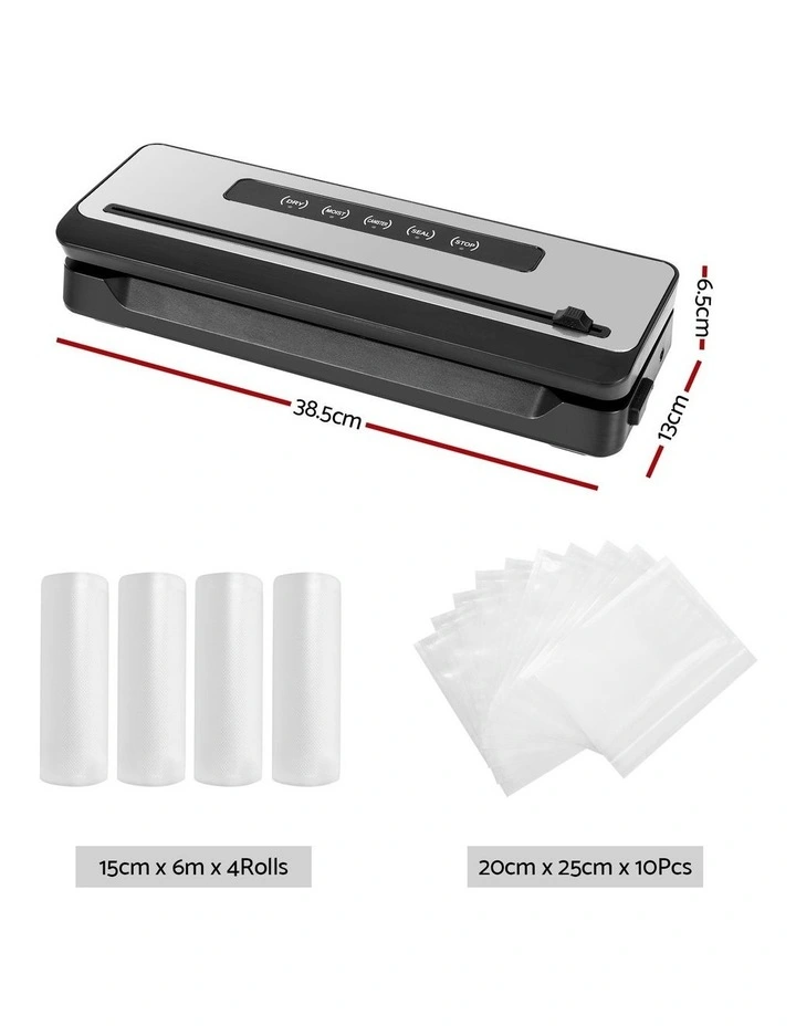 Machine Sealing Cutter Food Vacuum Sealer 4 Modes Storage Bags 4 Rolls in Silver/Black image 4
