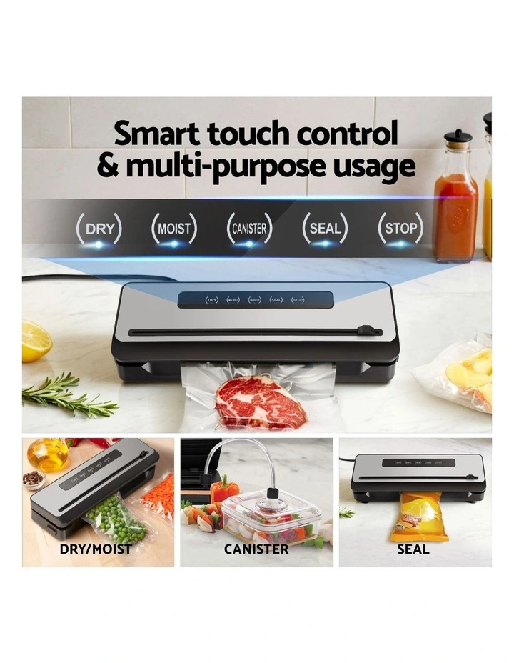 Machine Sealing Cutter Food Vacuum Sealer 4 Modes Storage Bags 4 Rolls in Silver/Black image 6