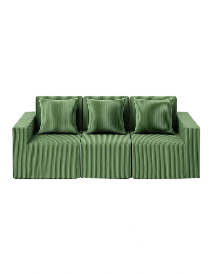 Convertible Sectional Floor Couch with Deep Seat Modular Sofa Bed 3-Seater in Green image 2