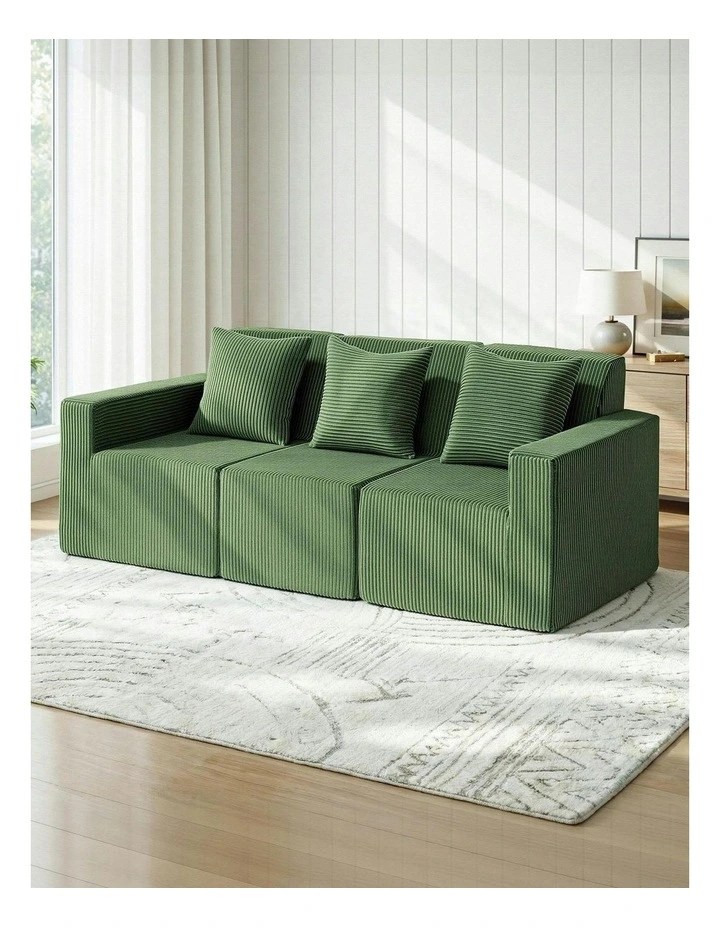 Convertible Sectional Floor Couch with Deep Seat Modular Sofa Bed 3-Seater in Green image 3